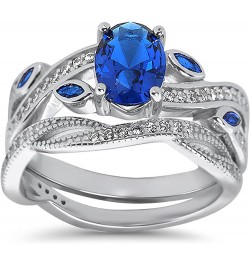 His Hers Wedding Ring Set Blue Sapphire CZ Silver Bridal Engagement Set Titanium Wedding Band Him Her Her 10 - His 9 $42.75 Sets