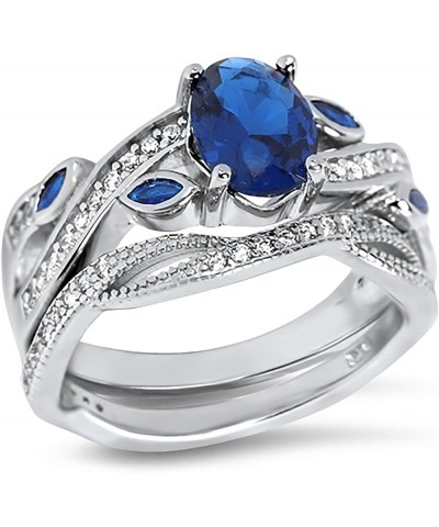 His Hers Wedding Ring Set Blue Sapphire CZ Silver Bridal Engagement Set Titanium Wedding Band Him Her Her 10 - His 9 $42.75 Sets