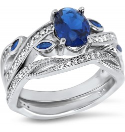 His Hers Wedding Ring Set Blue Sapphire CZ Silver Bridal Engagement Set Titanium Wedding Band Him Her Her 10 - His 9 $42.75 Sets