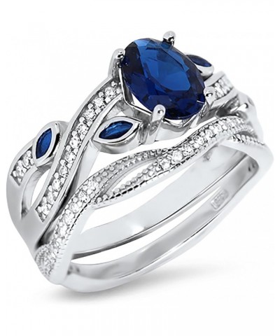 His Hers Wedding Ring Set Blue Sapphire CZ Silver Bridal Engagement Set Titanium Wedding Band Him Her Her 10 - His 9 $42.75 Sets