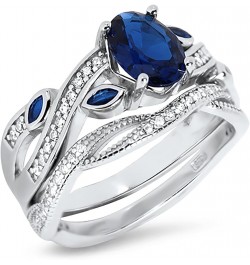 His Hers Wedding Ring Set Blue Sapphire CZ Silver Bridal Engagement Set Titanium Wedding Band Him Her Her 10 - His 9 $42.75 Sets