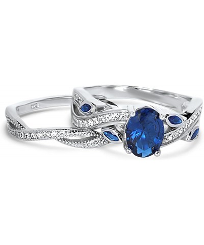 His Hers Wedding Ring Set Blue Sapphire CZ Silver Bridal Engagement Set Titanium Wedding Band Him Her Her 10 - His 9 $42.75 Sets