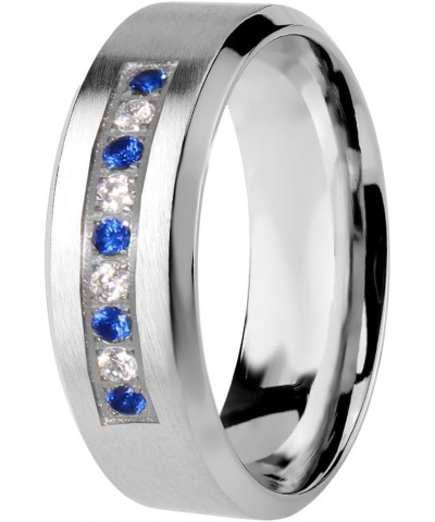 His Hers Wedding Ring Set Blue Sapphire CZ Silver Bridal Engagement Set Titanium Wedding Band Him Her Her 10 - His 9 $42.75 Sets