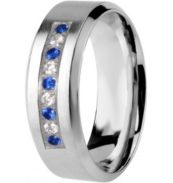 His Hers Wedding Ring Set Blue Sapphire CZ Silver Bridal Engagement Set Titanium Wedding Band Him Her Her 10 - His 9 $42.75 Sets