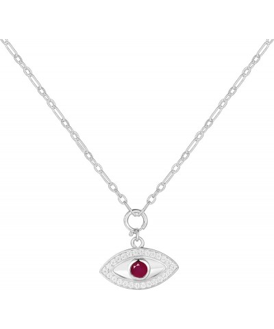 Birthstone Evil Eye Pendant Necklace with Moissanite Accents 14 Inch Sterling Silver Necklace in Sapphire, Ruby, Emerald, Gar...