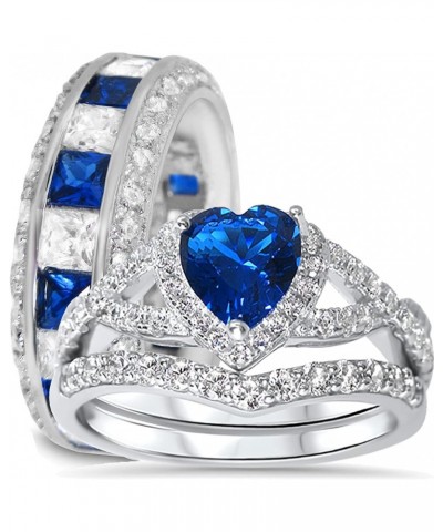 His Hers Sterling Blue Sapphire CZ Bridal Wedding Band Engagement Ring Set Him Her Her 10 - His 12 $59.40 Sets