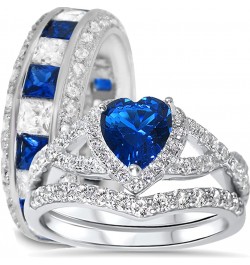 His Hers Sterling Blue Sapphire CZ Bridal Wedding Band Engagement Ring Set Him Her Her 10 - His 12 $59.40 Sets