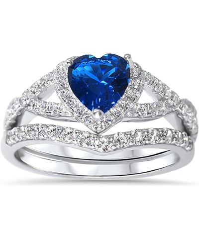 His Hers Sterling Blue Sapphire CZ Bridal Wedding Band Engagement Ring Set Him Her Her 10 - His 12 $59.40 Sets