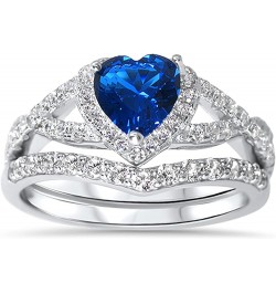 His Hers Sterling Blue Sapphire CZ Bridal Wedding Band Engagement Ring Set Him Her Her 10 - His 12 $59.40 Sets