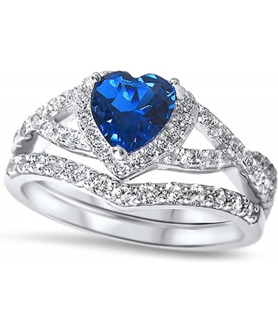 His Hers Sterling Blue Sapphire CZ Bridal Wedding Band Engagement Ring Set Him Her Her 10 - His 12 $59.40 Sets