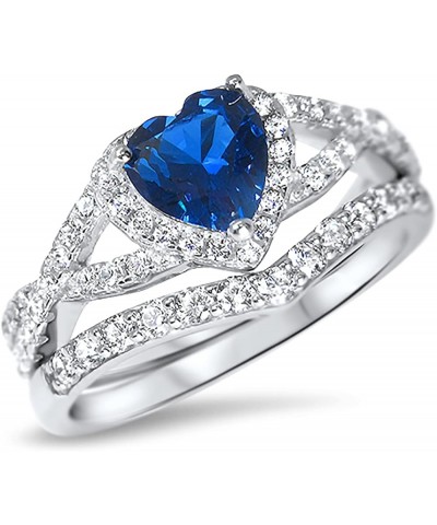 His Hers Sterling Blue Sapphire CZ Bridal Wedding Band Engagement Ring Set Him Her Her 10 - His 12 $59.40 Sets