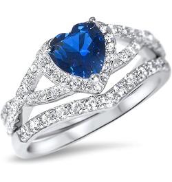 His Hers Sterling Blue Sapphire CZ Bridal Wedding Band Engagement Ring Set Him Her Her 10 - His 12 $59.40 Sets