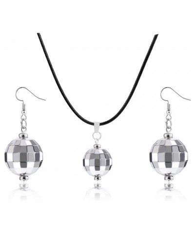 Disco Ball Earrings Dangle Silver Disco Ball Necklaces Chain Choker Mirror Ball Earrings Dance Party Vintage Disco Jewelry Se...