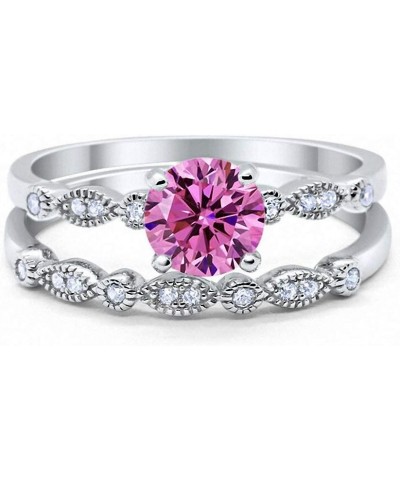 Art Deco Wedding Engagement Bridal Set Ring Band Round Cubic Zirconia 925 Sterling Silver Simulated Pink CZ $15.67 Sets