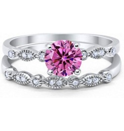 Art Deco Wedding Engagement Bridal Set Ring Band Round Cubic Zirconia 925 Sterling Silver Simulated Pink CZ $15.67 Sets