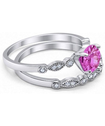 Art Deco Wedding Engagement Bridal Set Ring Band Round Cubic Zirconia 925 Sterling Silver Simulated Pink CZ $15.67 Sets