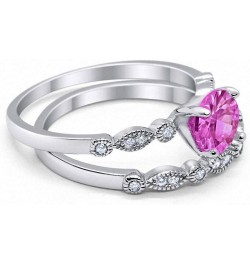 Art Deco Wedding Engagement Bridal Set Ring Band Round Cubic Zirconia 925 Sterling Silver Simulated Pink CZ $15.67 Sets